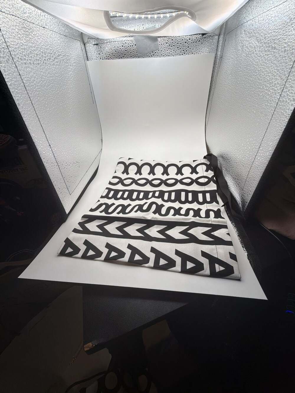 Marimekko Black and White Geometric Print Cotton Drawstring Bag